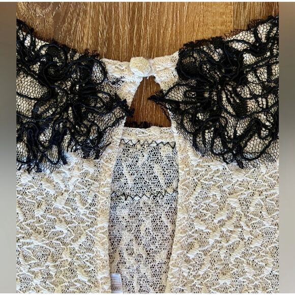Free People S Romantic‎ Ivory & Black Lace Boho Summer Festival Gypsy Dress NWOT - Picture 10 of 13